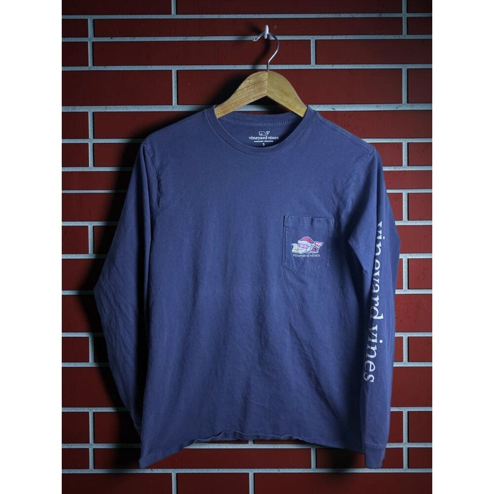 Vineyard Vines Merry Christmas Whale Long Sleeve Pocket T-Shirt Small